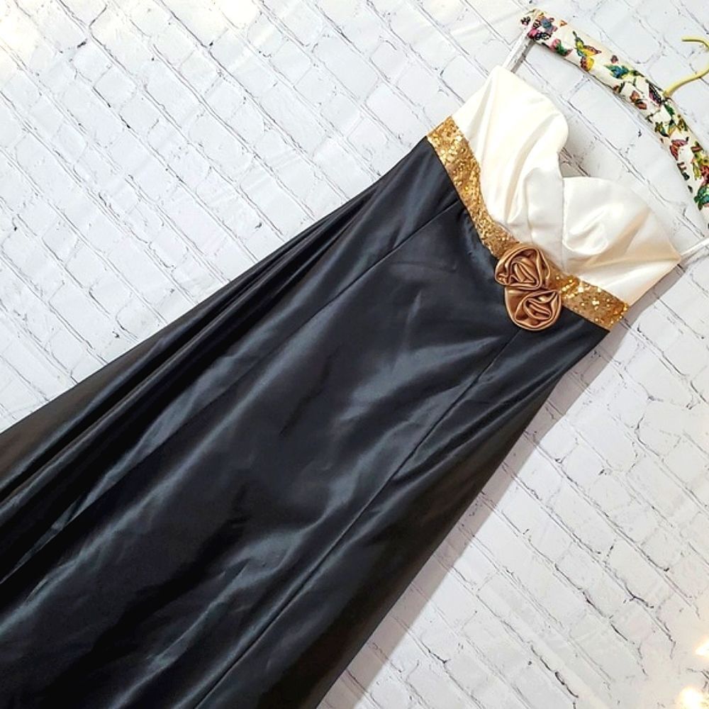 🆕️NWT Y2K Jessica McClintock Gunne Sax Strapless Sequins Black Prom Dress Gown - Picture 4 of 16